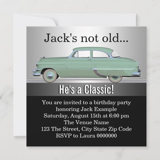 Invitation Fête d'anniversaire de voiture classique de Mans (Devant)