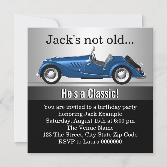 Invitation Fête d'anniversaire de voiture classique de Mans (Devant)