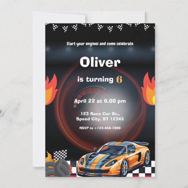 Invitation Fête d'anniversaire de voiture de course (Devant)