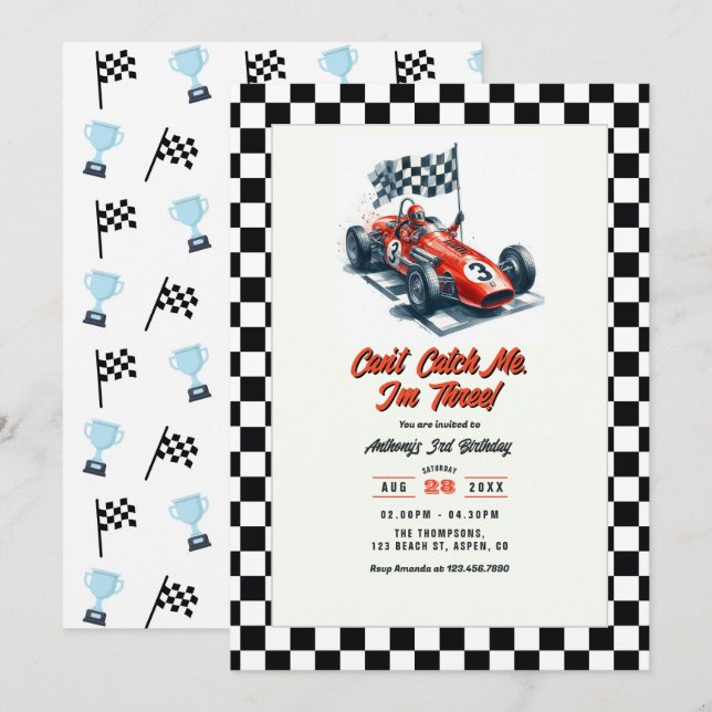 Invitation Fête d'anniversaire de voiture de course "On ne pe (Devant / Derrière)
