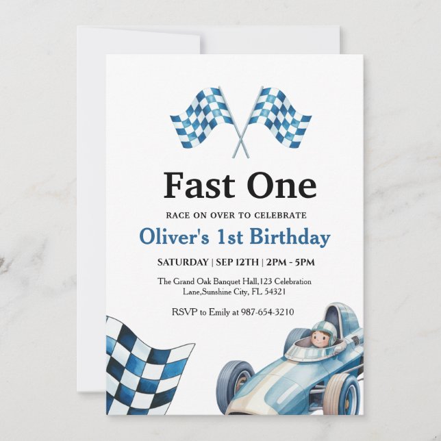 Invitation Fête d'anniversaire de voiture de course pour 1 an (Devant)