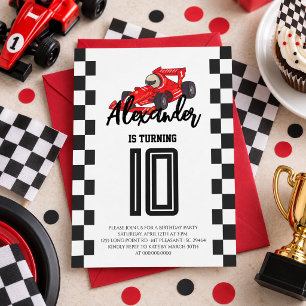 Invitation Fête d'anniversaire de voiture de course rouge à d
