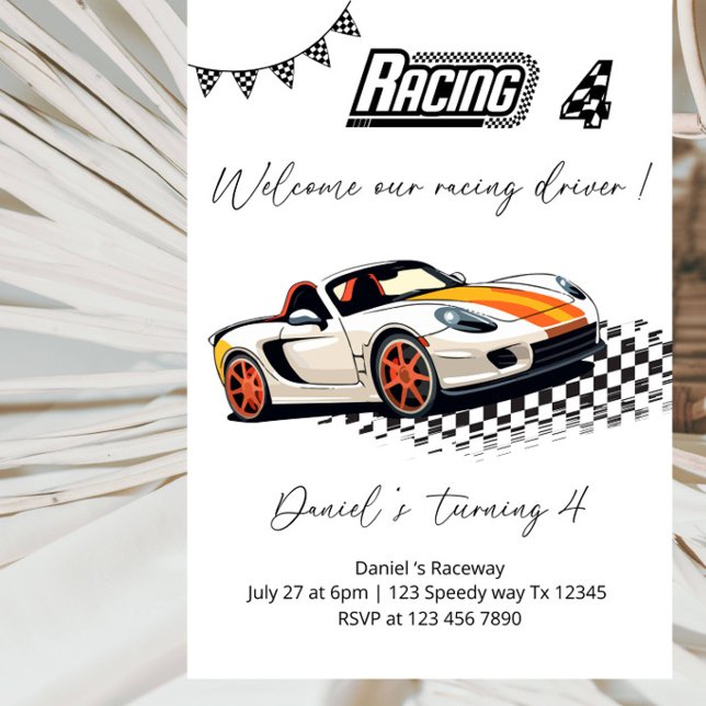 Invitation Fête d'anniversaire de voiture de course - Voiture (Créateur téléchargé)
