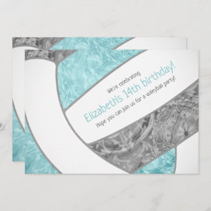 Invitation fête d'anniversaire de volley-ball gris aqua