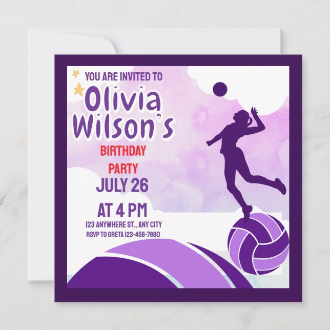 Invitation Fête d'anniversaire de volley-ball, Joueuse de vol (Devant)