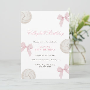 Invitation Fête d'anniversaire de volleyball avec un nœud ros