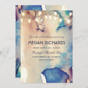 Invitation Fête d'anniversaire de Watercolor String Lights Be