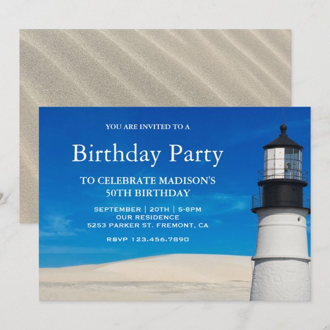 Invitation Fête d'anniversaire de White Beach Sand Pittoresqu (Devant / Derrière)