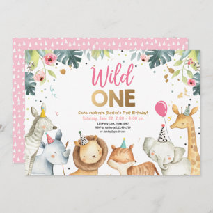 Invitation Fête d'anniversaire de Wild One Safari Gold Girl A