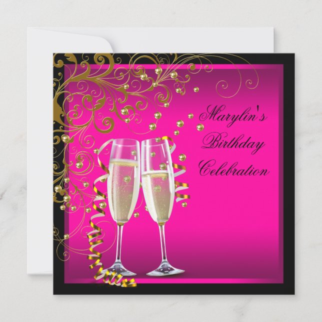 Invitation Fête d'anniversaire de Womans Hot Pink Gold (Devant)
