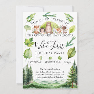 Invitation Fête d'anniversaire de Woodland Boy 1 an