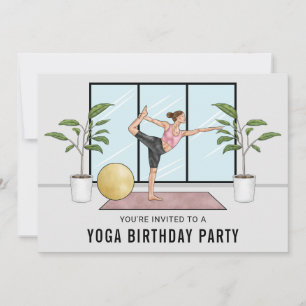 Invitation Fête d'anniversaire de yoga femme en posture de da