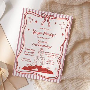 Invitation Fête d'anniversaire de yoga Pilates rose coquette