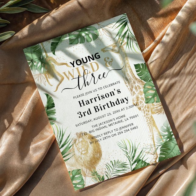 Invitation Fête d'anniversaire de Young, Wild & Three Jungle  (Créateur téléchargé)