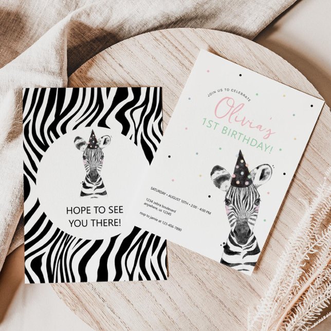 Invitation Fête d'anniversaire de Zebra Animal (Créateur téléchargé)