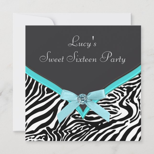 Invitation Fête d'anniversaire de zèbre bleu sarcelle (Devant)