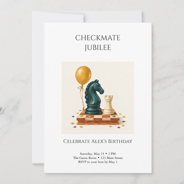 Invitation Fête d'anniversaire d'échecs Jubilé Checkmate (Devant)