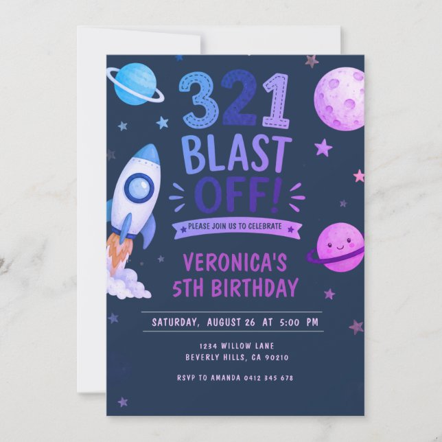 Invitation Fête d'anniversaire Décollage de l'astronaute dans (Devant)