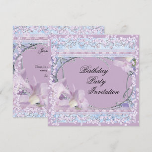 Invitation Fête d'anniversaire décorée de fleurs et de bijoux