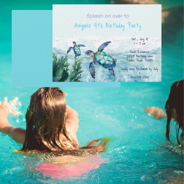 Invitation Fête d'anniversaire d'enfant Tortue de mer (Créateur téléchargé)