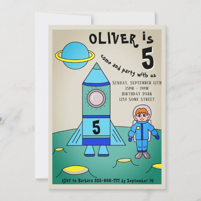 Invitation Fête d'anniversaire d'enfants avec astronaute sur  (Devant)