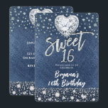 Invitation Fête d'anniversaire Denim & Bling Diamonds Sweet 1<br><div class="desc">Invitation personnalisée</div>