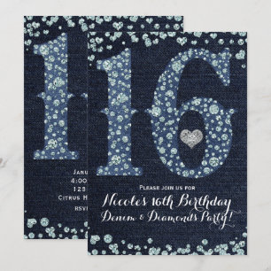 Invitation Fête d'anniversaire Denim & Diamonds Sweet 16 16 a