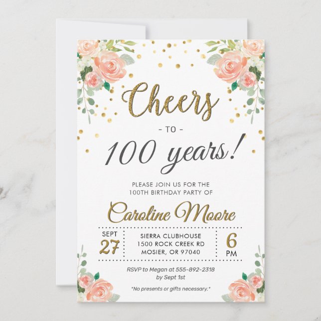 Invitation Fête d'anniversaire des 100 ans des dames Fleurie  (Devant)
