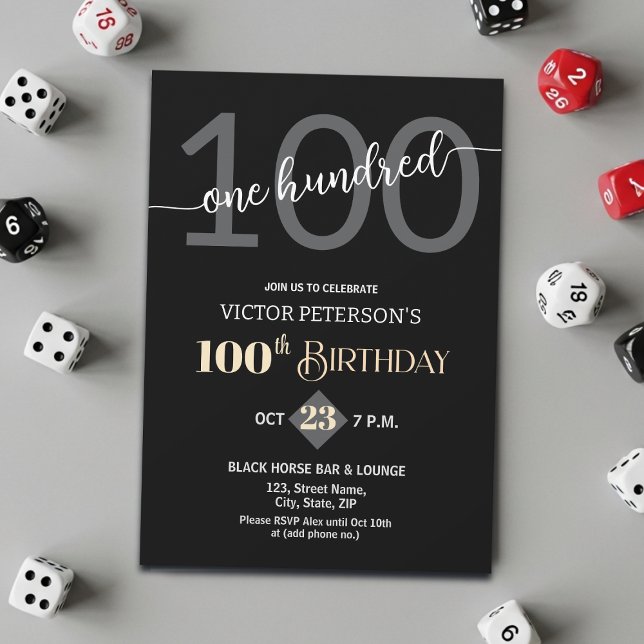 Invitation Fête d'anniversaire des 100 ans des hommes minimal (Créateur téléchargé)