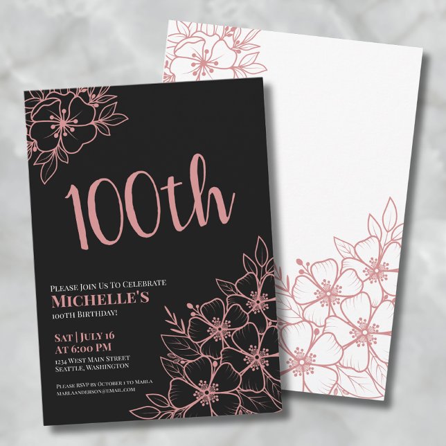 Invitation Fête d'anniversaire des 100 ans Rose Gold (Rose Gold Elegant 100th Birthday Party Invitation)