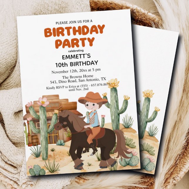 Invitation Fête d'anniversaire des 10 ans Cowboy à cheval (Créateur téléchargé)