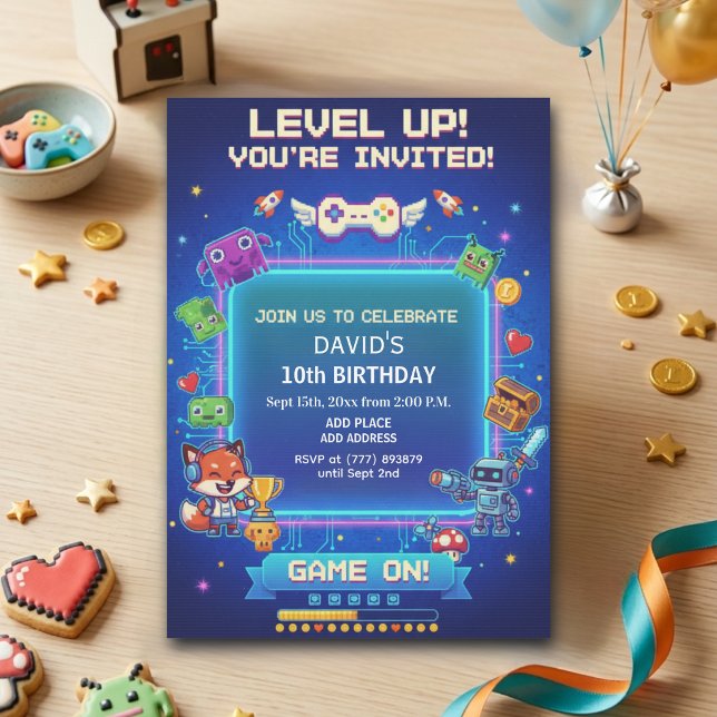 Invitation Fête d'anniversaire des 10 ans de jeux vidéo cool (Créateur téléchargé)