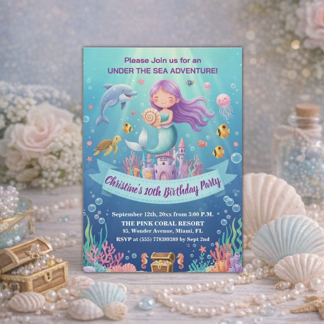 Invitation Fête d'anniversaire des 10 ans de la Sirène Violet (Créateur téléchargé)