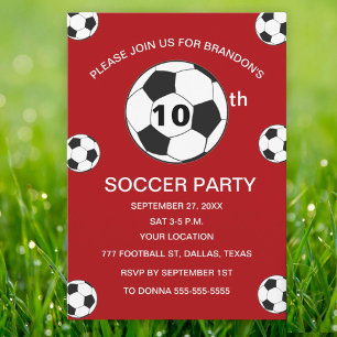 Invitation Fête d'anniversaire des 10 ans Garçons Rouge Footb