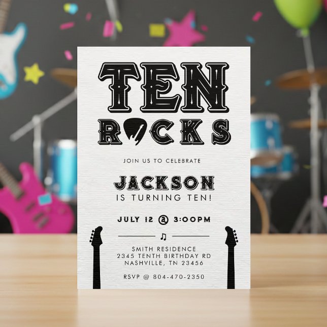 Invitation Fête d'anniversaire des 10 ans Ten Rocks Guitar Pi (Créateur téléchargé)
