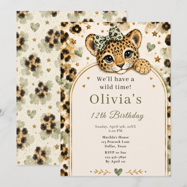 Invitation Fête d'anniversaire des 12 ans de Wild Leopard (Devant / Derrière)