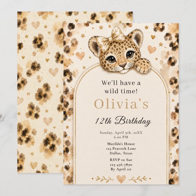 Invitation Fête d'anniversaire des 12 ans de Wild Leopard (Devant / Derrière)