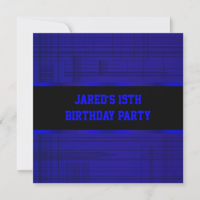 Invitation Fête d'anniversaire des 15 ans des garçons rayé bl (Devant)