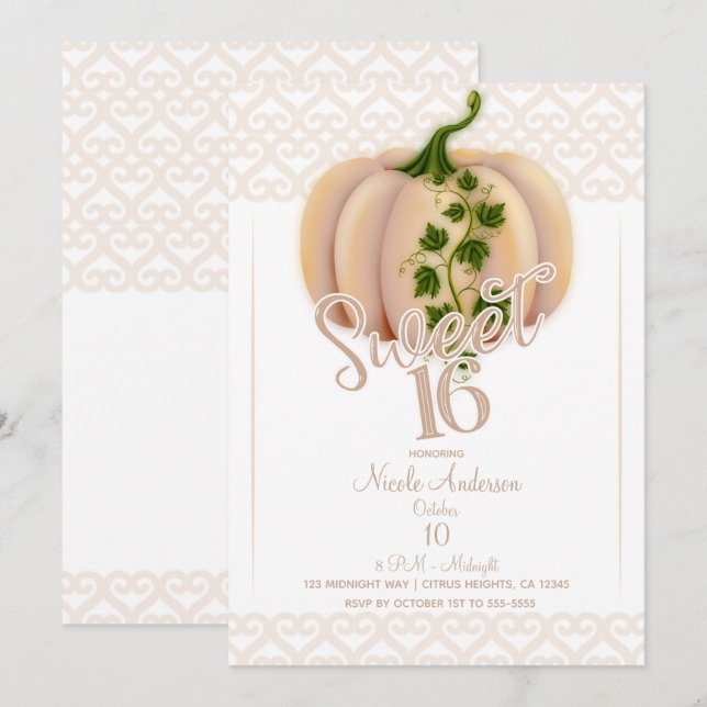 Invitation Fête d'anniversaire des 16 ans automnale aux coule (Devant / Derrière)