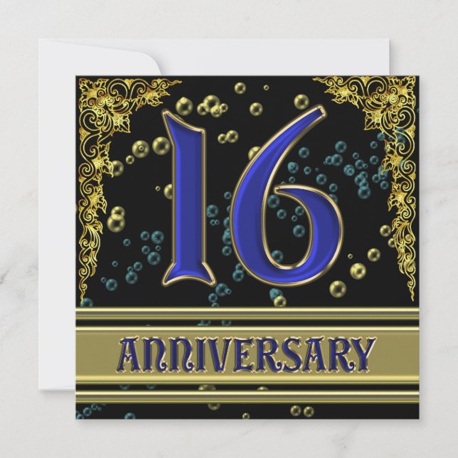 Invitation Fête d'anniversaire des 16 ans Black and Gold (Devant)