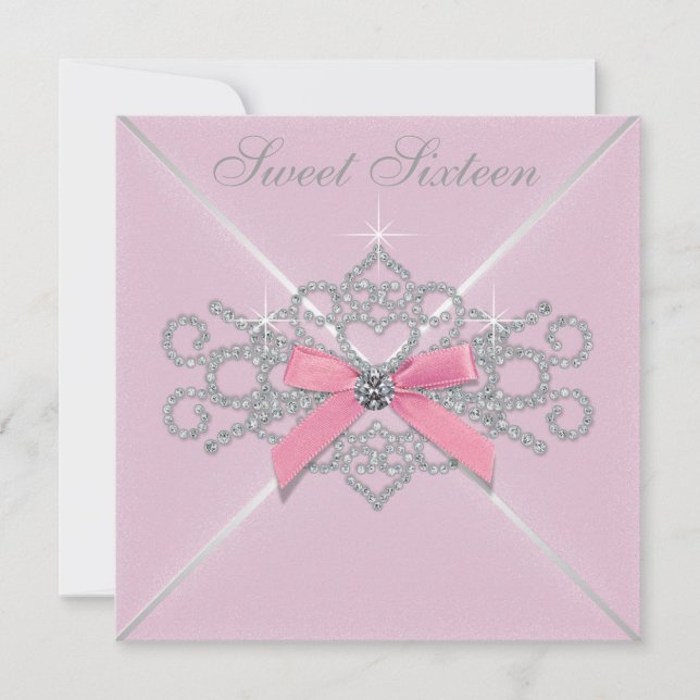 Invitation Fête d'anniversaire des 16 ans Pink Sweet avec dia (Devant)