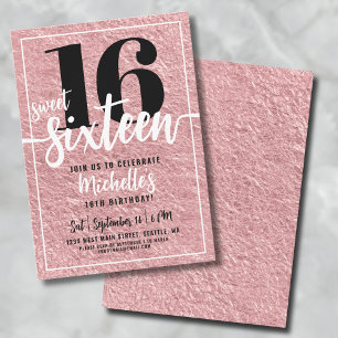 Invitation Fête d'anniversaire des 16 ans Rose Gold