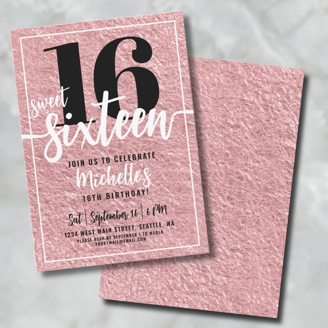 Invitation Fête d'anniversaire des 16 ans Rose Gold (Rose Gold Sweet Sixteen 16th Birthday Party Invitation)