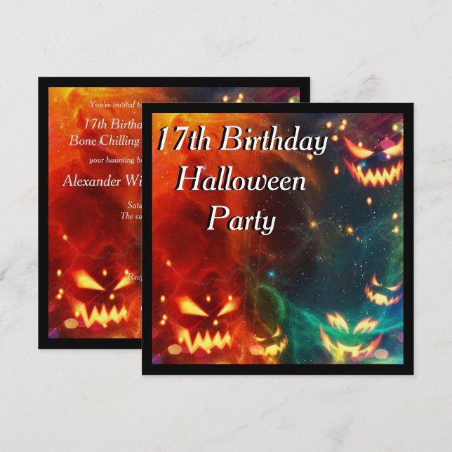 Invitation Fête d'anniversaire des 17 ans de citrouilles fant (Devant / Derrière)