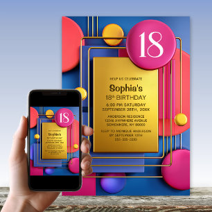 Invitation Fête d'anniversaire des 18 ans Abstrait Or Rose