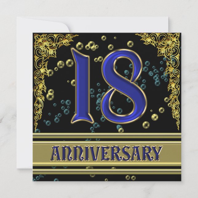 Invitation Fête d'anniversaire des 18 ans Black and Gold (Devant)