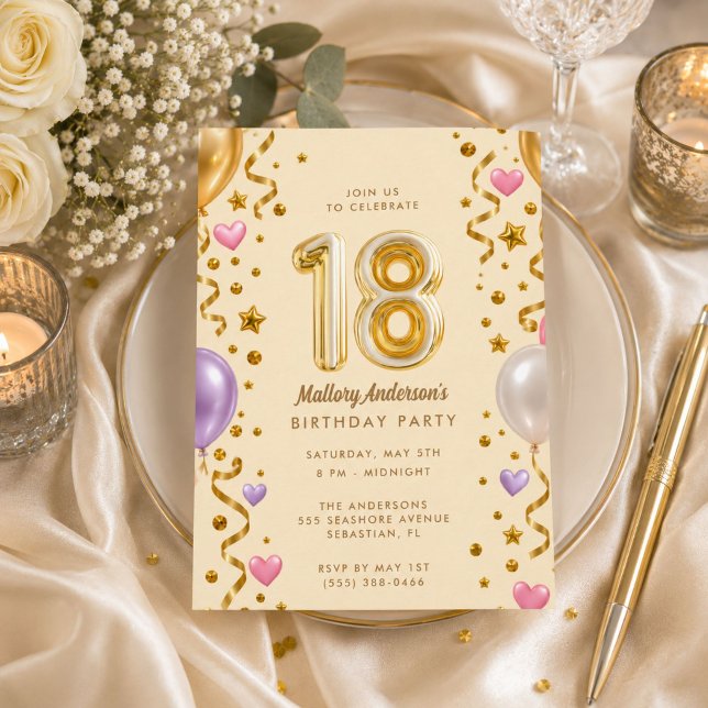 Invitation Fête d'anniversaire des 18 ans de la fille glamour (Glamorous Girl 18th Birthday Party Invitation)