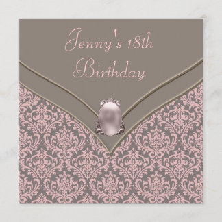 Invitation Fête d'anniversaire des 18 ans des filles en damas