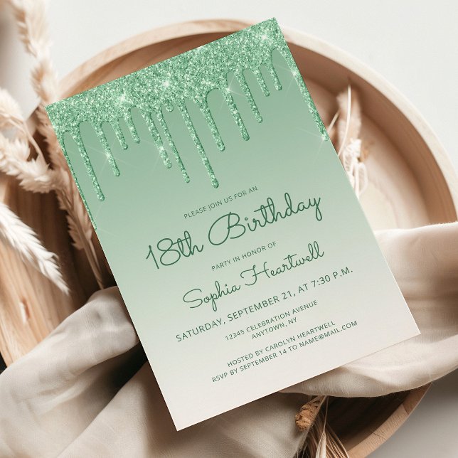 Invitation Fête d'anniversaire des 18 ans Glam Green (Créateur téléchargé)