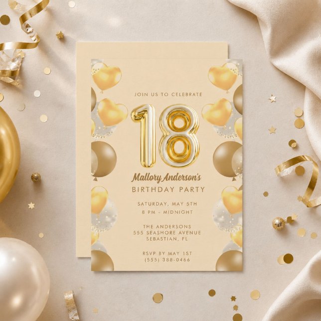 Invitation Fête d'anniversaire des 18 ans Glamour Or  (Glamorous Gold 18th Birthday Party Invitation)